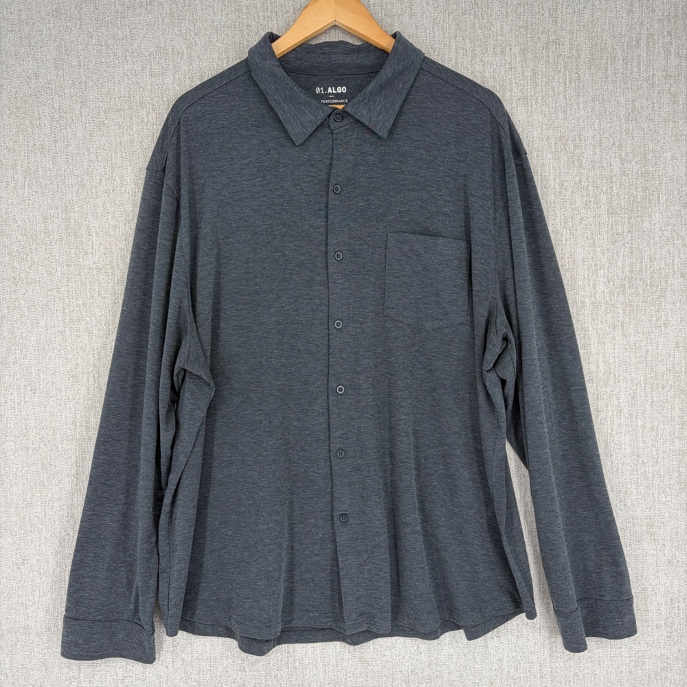 01.Algo Button Down Men XXL Gray Performance Long Sleeve Quick Dry Stretch Shirt